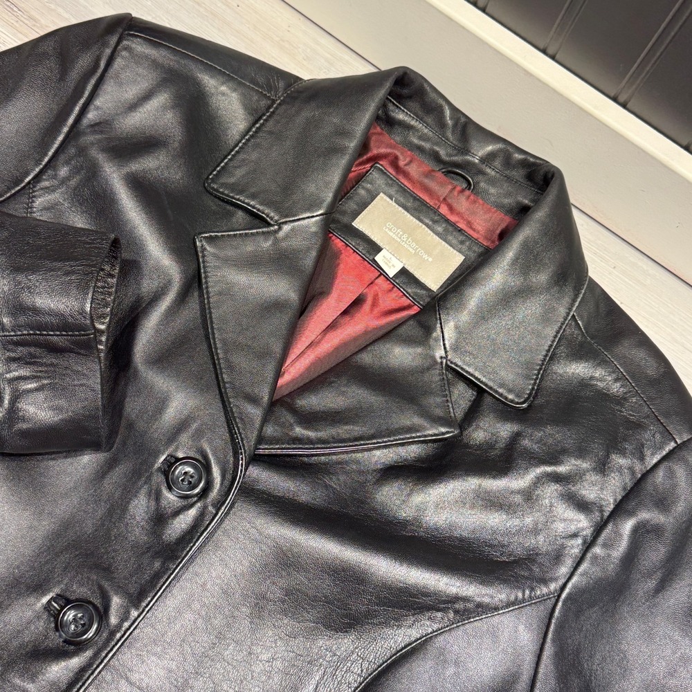 Croft & Barrow Leather Notch Lapel Button-Front‎ Blazer Jacket Black Women's L